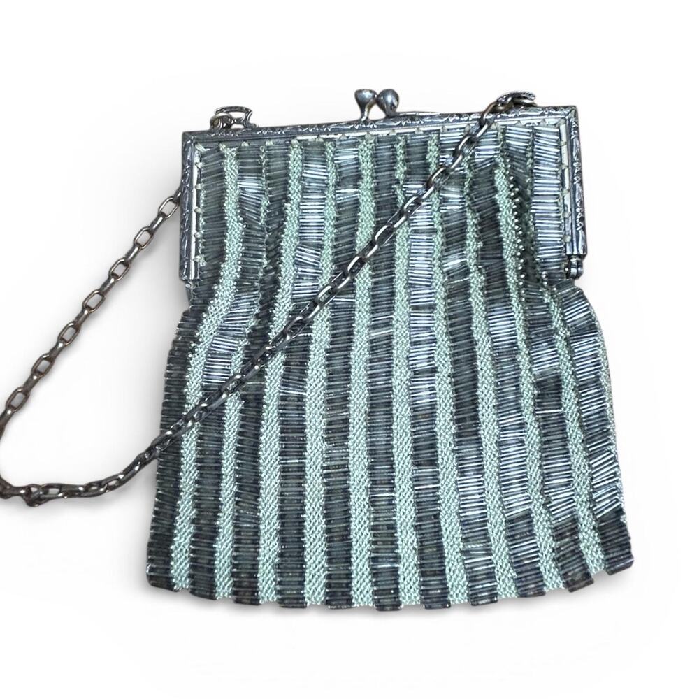 Vintage 1930s Art Deco Bugle Bead Evening Bag | Silver Tone Frame - Picture 9 of 12